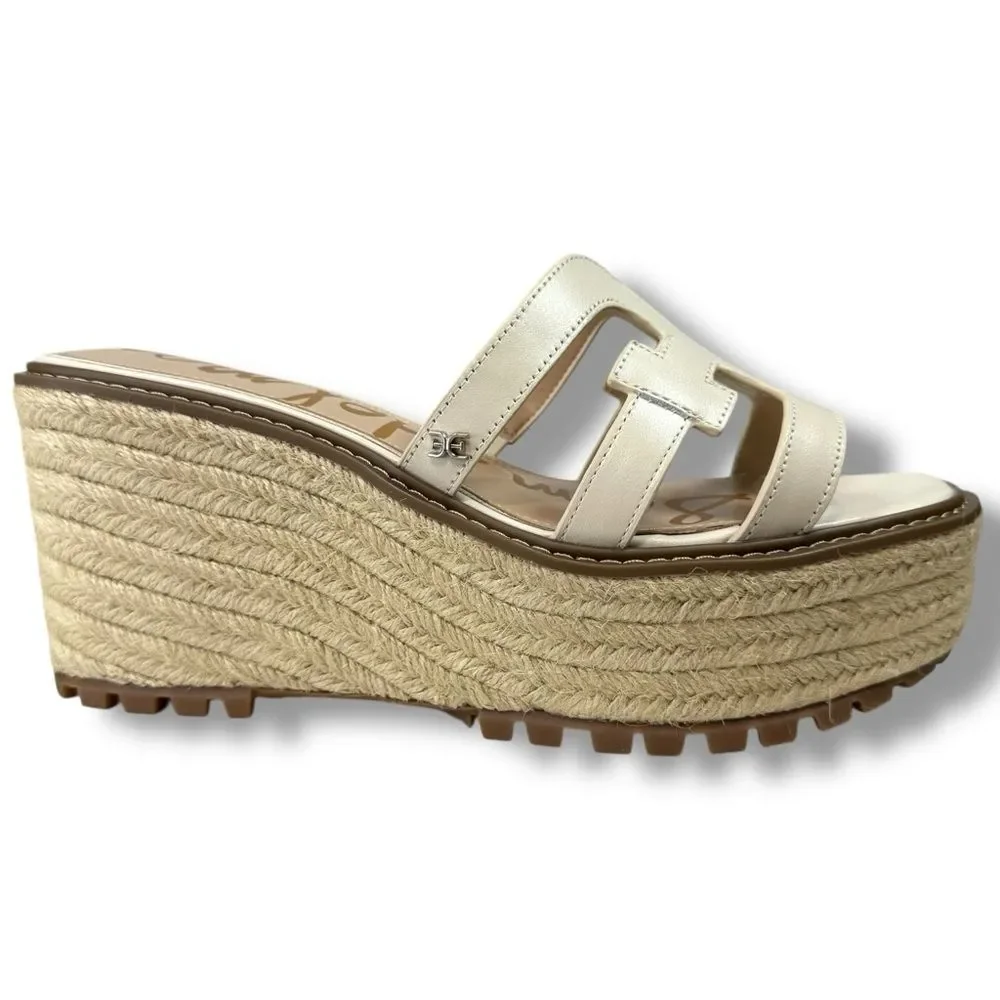 NEW Sam Edelman Laine Platform Wedge Espadrille Sandals Ivory Size 9.5 Resort